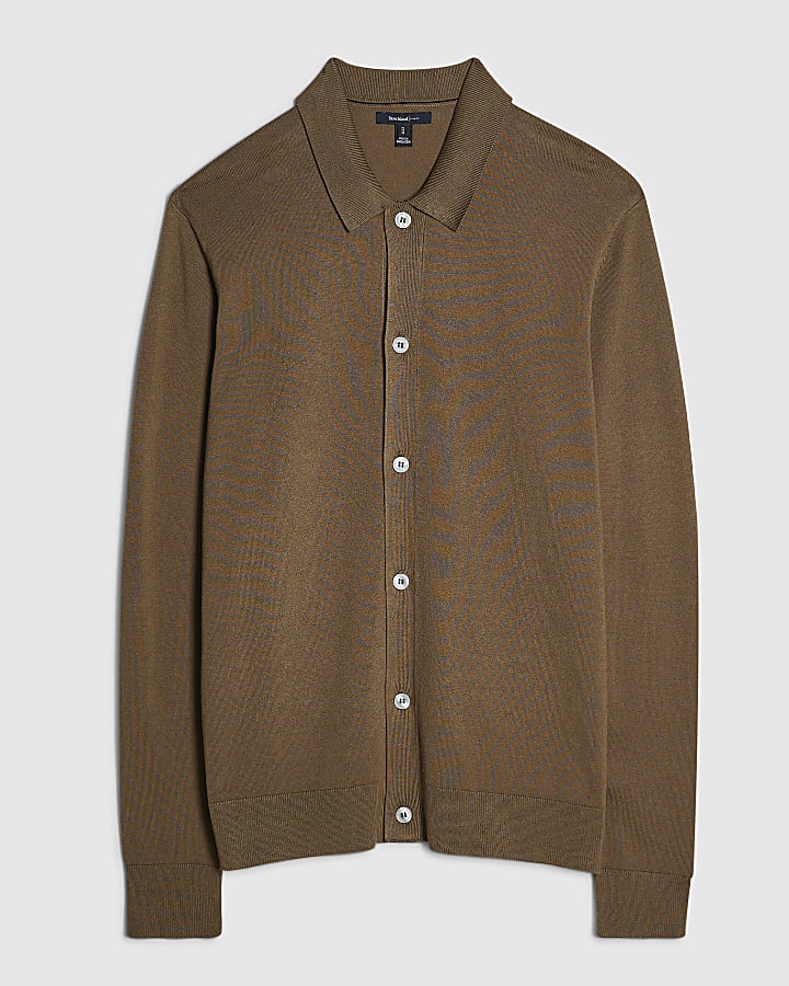 Brown Knit Long Sleeve Cardigan