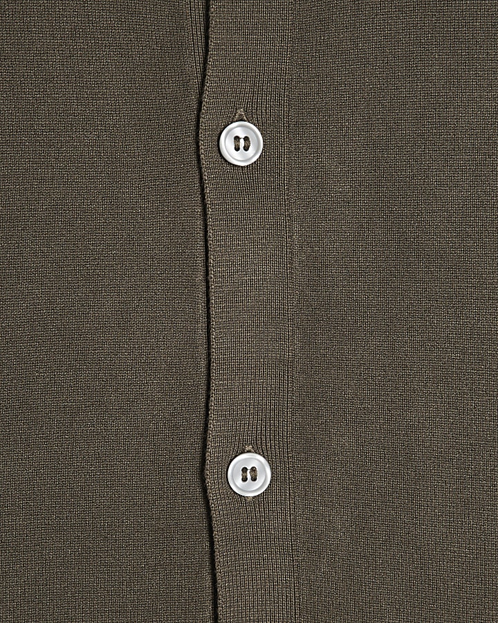 Khaki Slim Fit Knitted Button Through Shirt