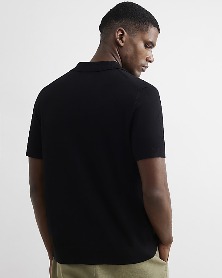 Black Slim Fit Knitted Button Through Shirt
