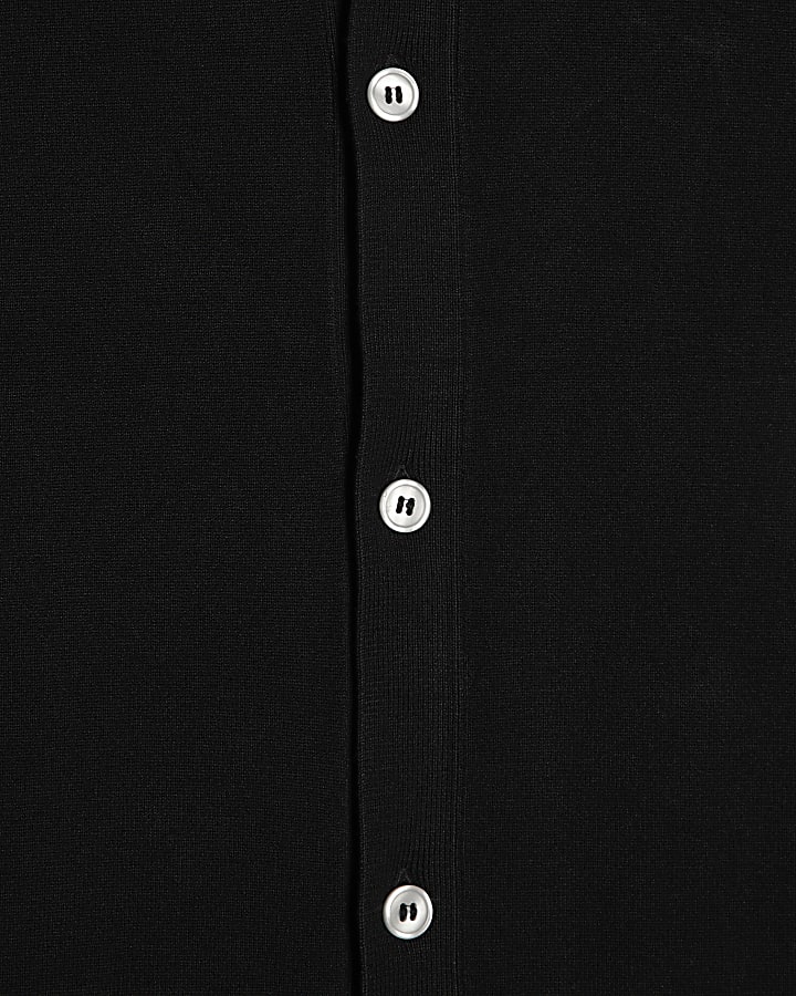 Black Slim Fit Knitted Button Through Shirt