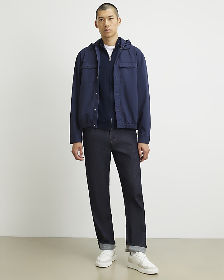 Navy Slim Fit Zip Trough Jumper