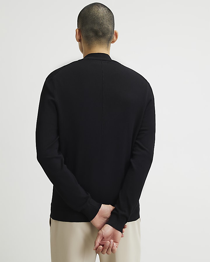 Black Slim Fit Zip Trough Jumper