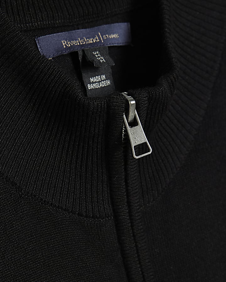 Black Slim Fit Zip Trough Jumper