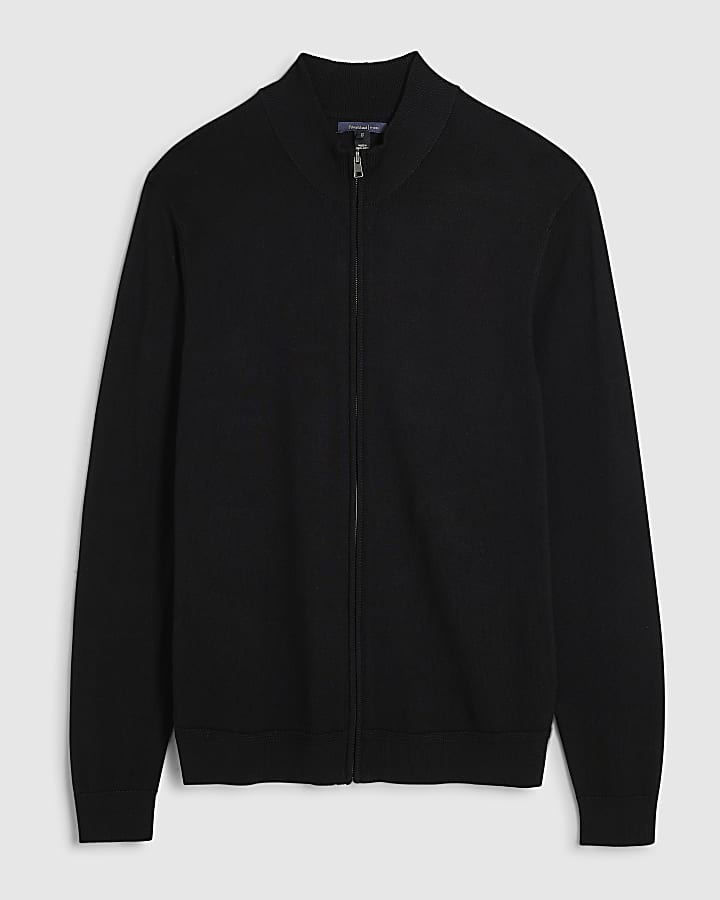 Black Slim Fit Zip Trough Jumper