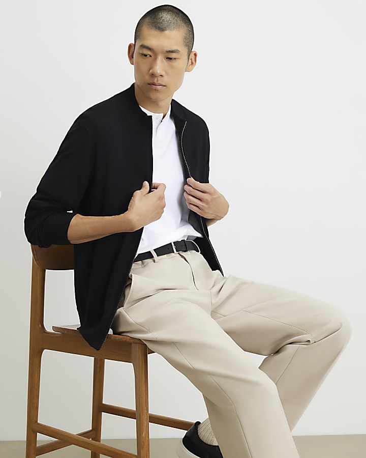 Black Slim Fit Zip Trough Jumper
