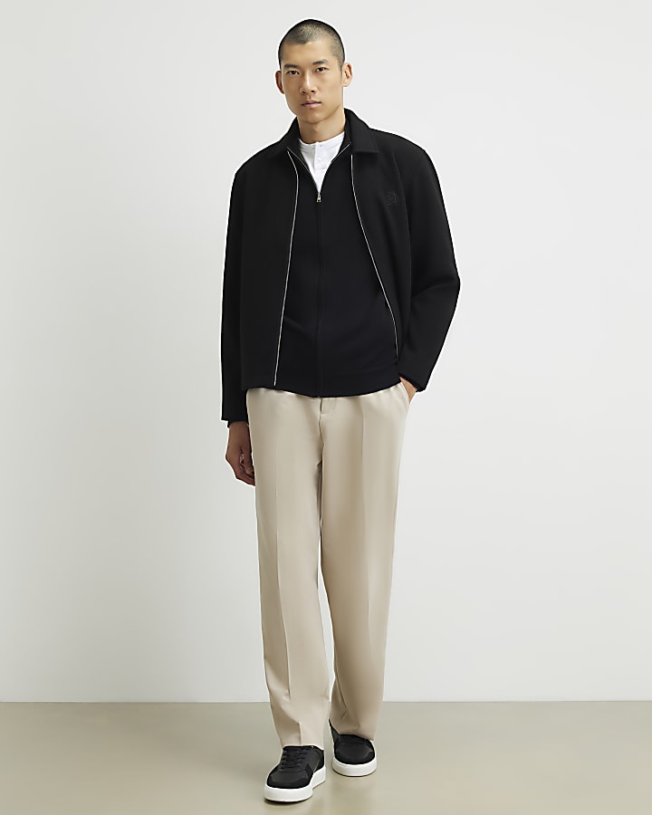 Black Slim Fit Zip Trough Jumper