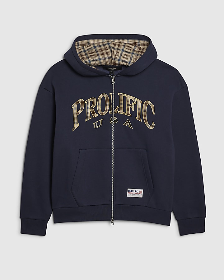 Navy Cotton Blend Prolific USA Check Hoodie