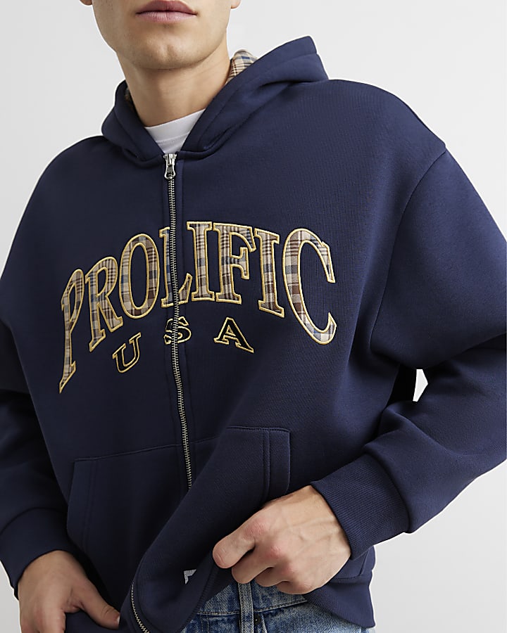 Navy Cotton Blend Prolific USA Check Hoodie