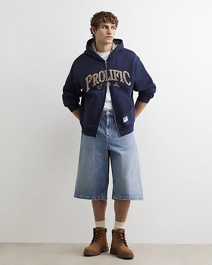 Navy Cotton Blend Prolific USA Check Hoodie