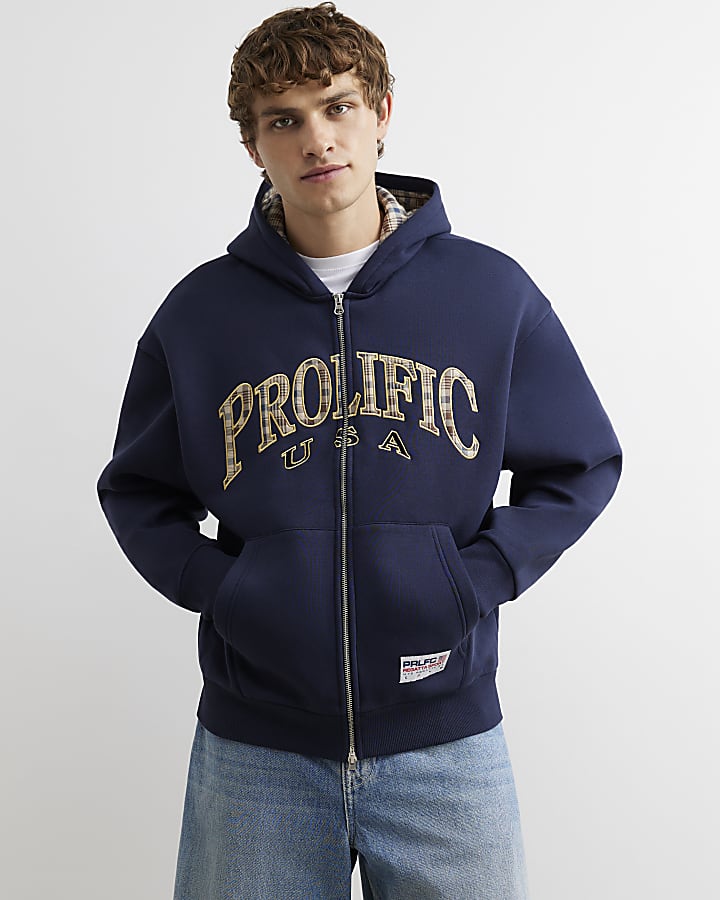 Navy Cotton Blend Prolific USA Check Hoodie