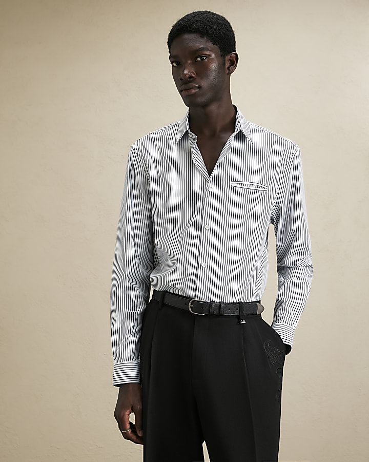 Blue Regular Fit Stripe Shirt