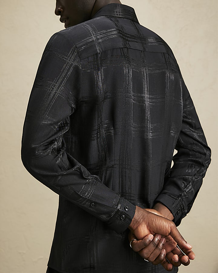 Black Slim Check Jacquard Shirt