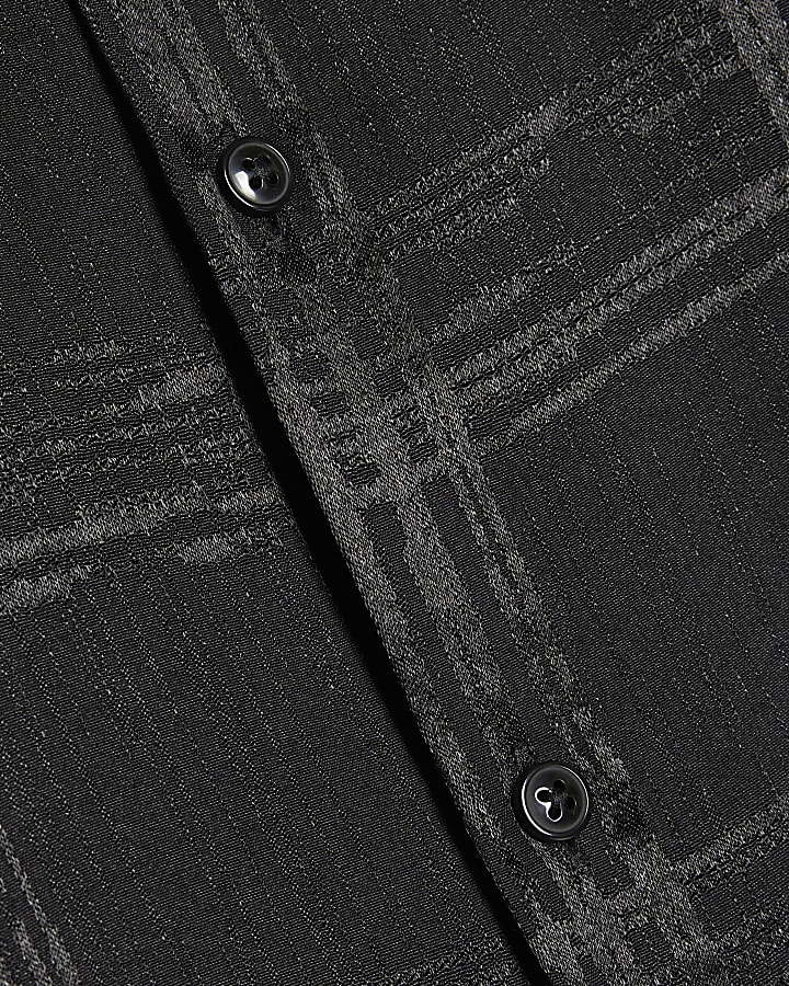 Black Slim Check Jacquard Shirt