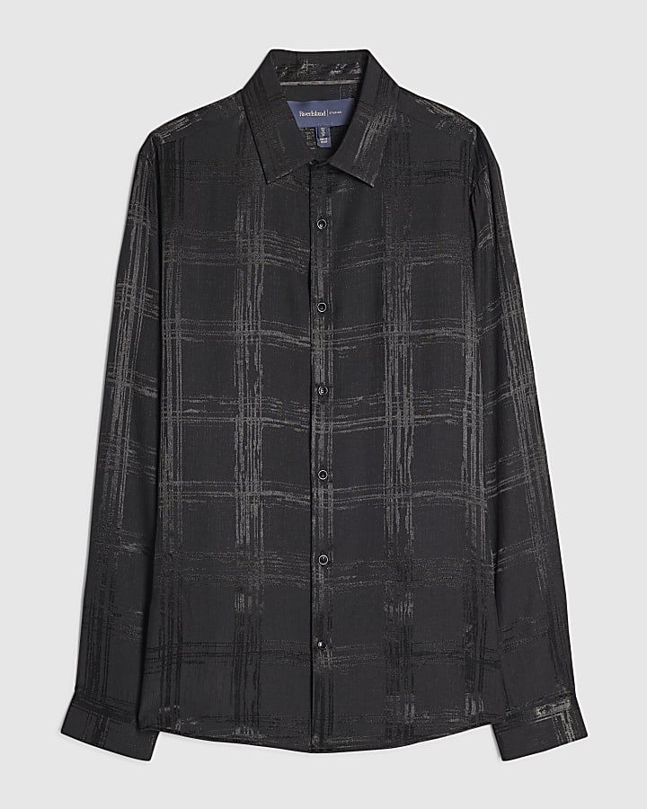 Black Slim Check Jacquard Shirt