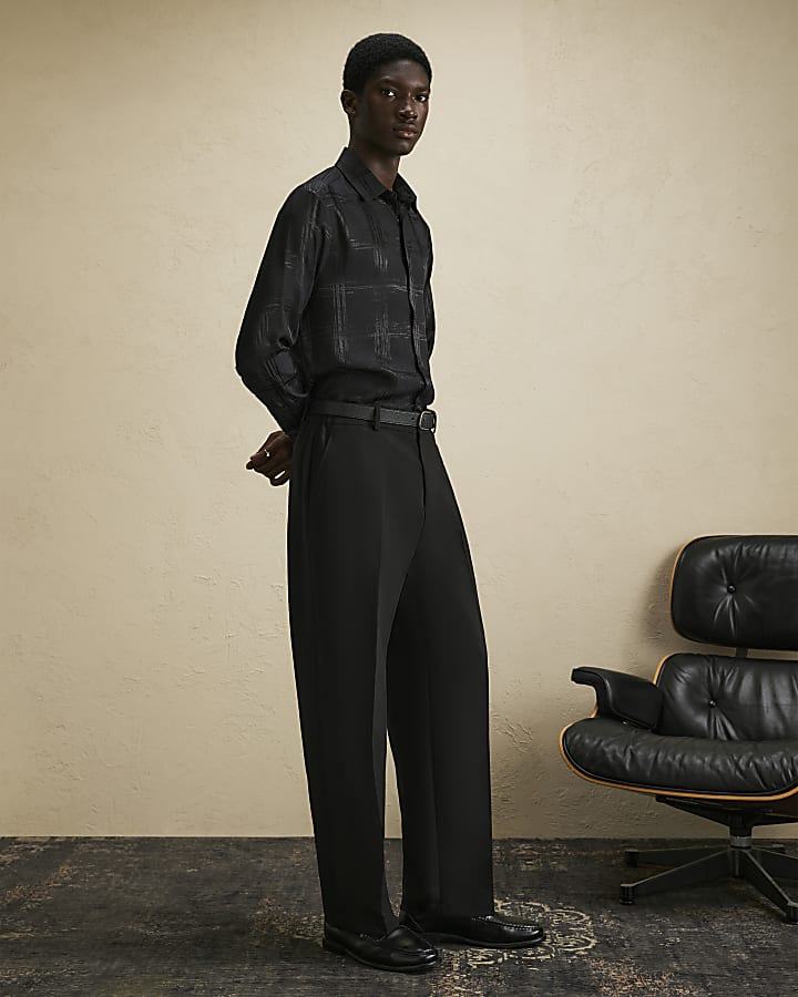 Black Slim Check Jacquard Shirt
