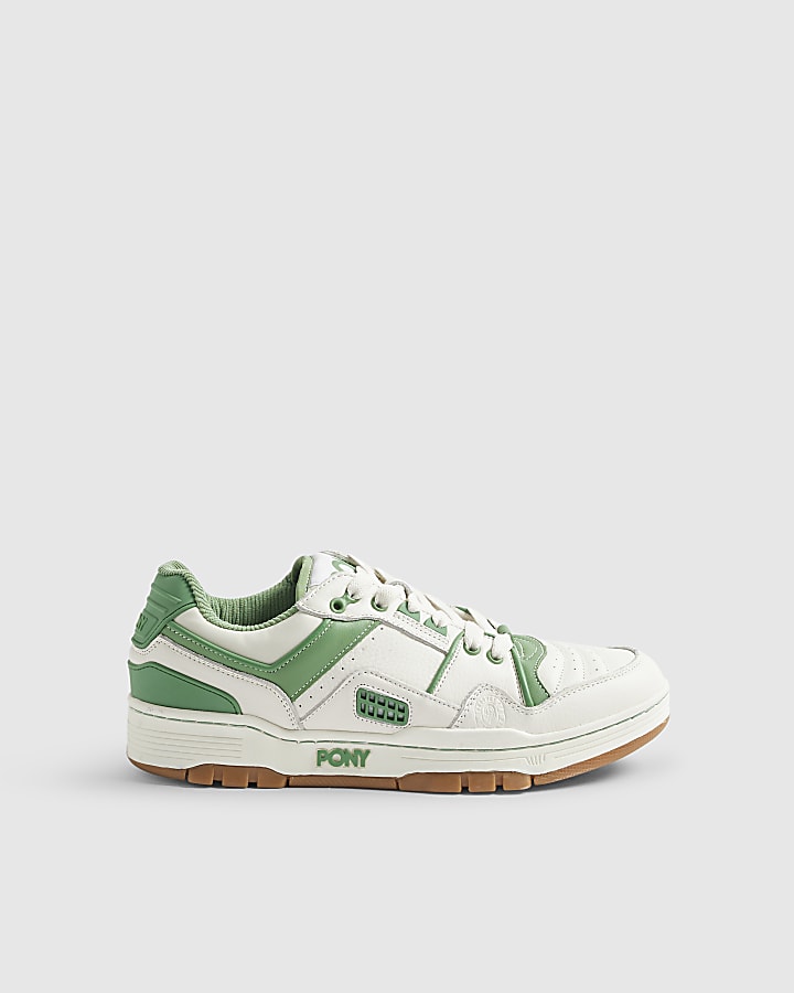Green Pony Leather Lace Up Trainers