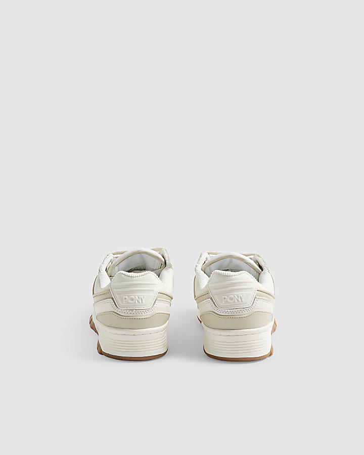 Beige Pony Leather Lace Up Trainers