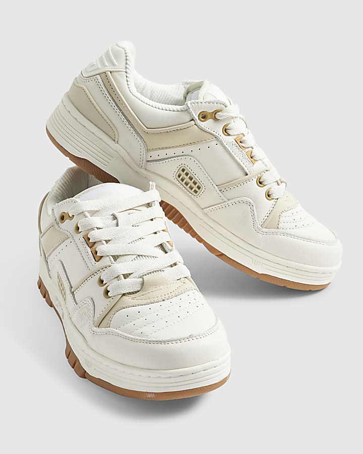 Beige Pony Leather Lace Up Trainers