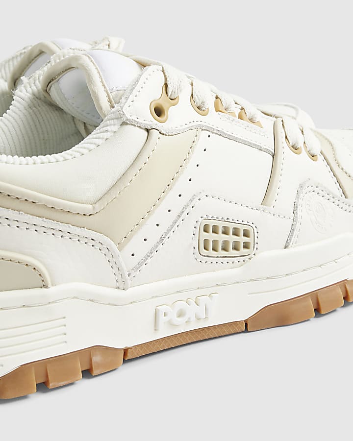 Beige Pony Leather Lace Up Trainers