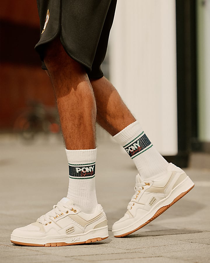 Beige Pony Leather Lace Up Trainers