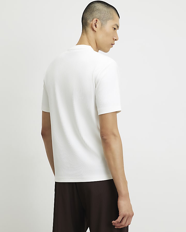 White Slim Fit Vertical Texture T-Shirt
