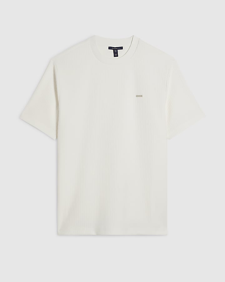 White Slim Fit Vertical Stripe T-Shirt