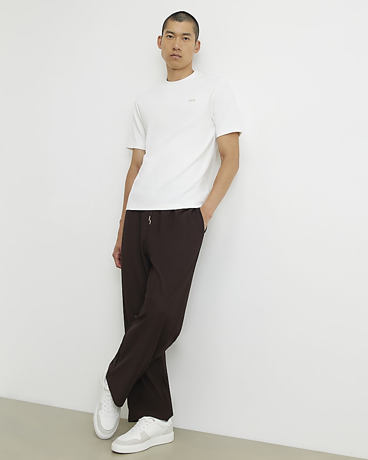White Slim Fit Vertical Texture T-Shirt