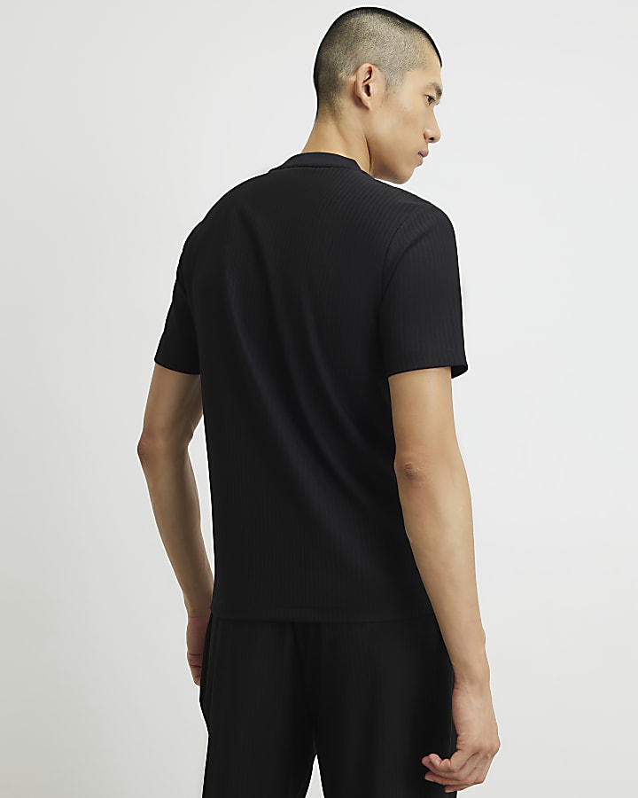 Black Slim Fit Vertical Texture T-Shirt