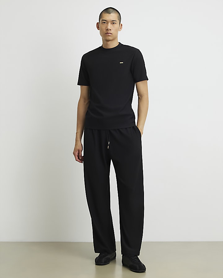 Black Slim Fit Vertical Texture T-Shirt