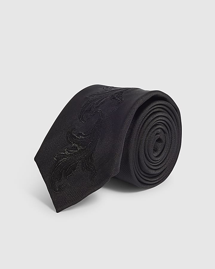 Black Ornate Embroidered Tie