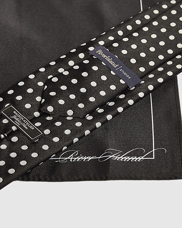 Black Polka Dot Tie and Handkerchief Set