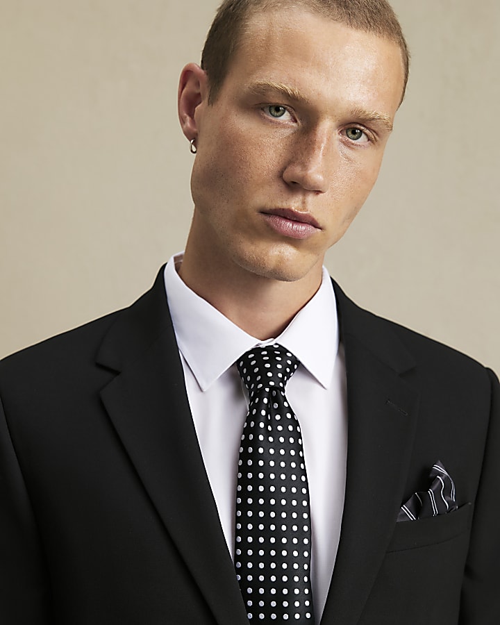 Black Polka Dot Tie and Handkerchief Set