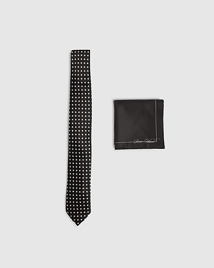 Black Polka Dot Tie and Handkerchief Set