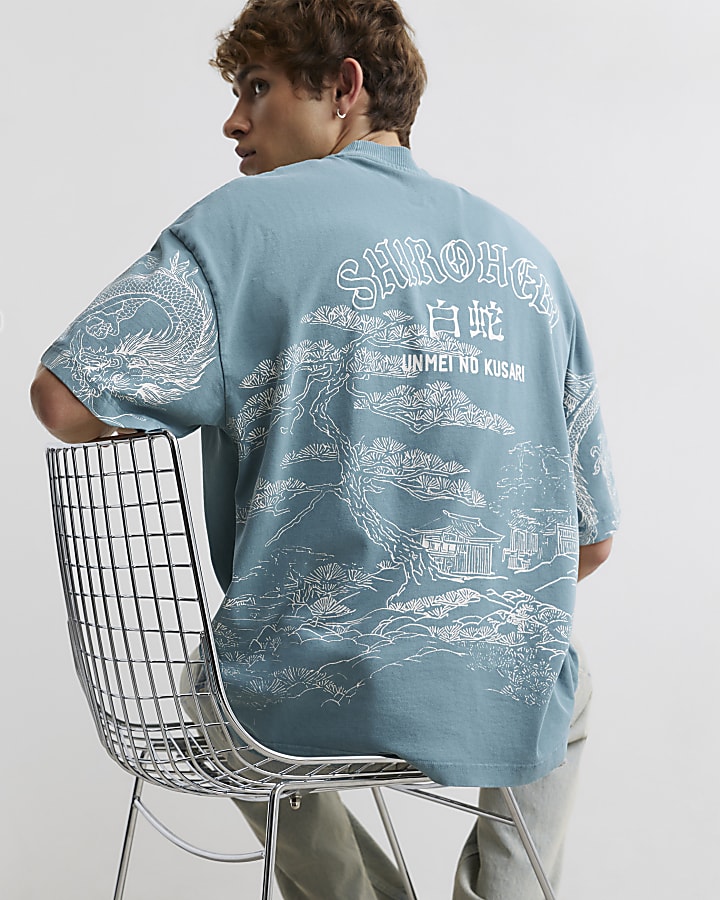 Blue Cotton Shirohebi Japanese T-Shirt
