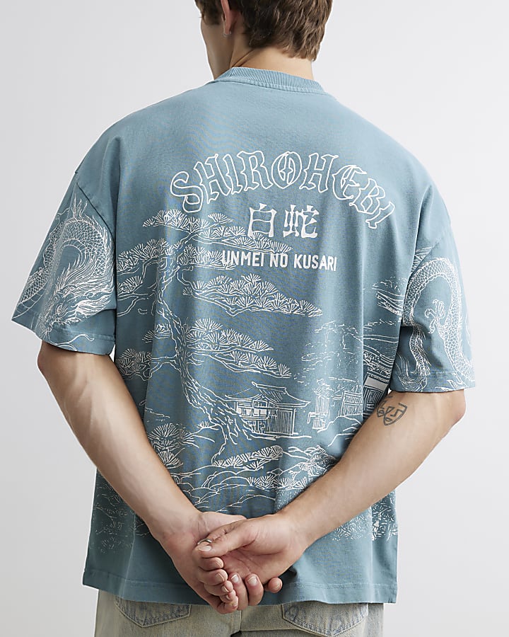 Blue Cotton Shirohebi Japanese T-Shirt