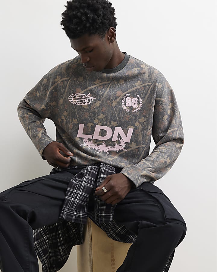 Khaki Cotton 98 LDN Camo Long Sleeve T-Shirt