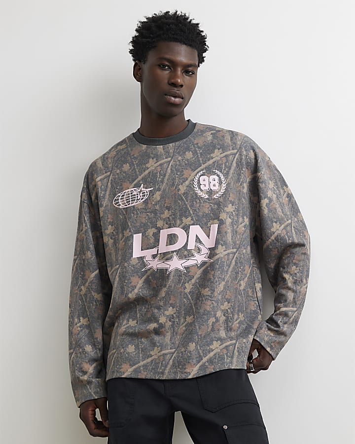 Khaki Cotton 98 LDN Camo Long Sleeve T-Shirt
