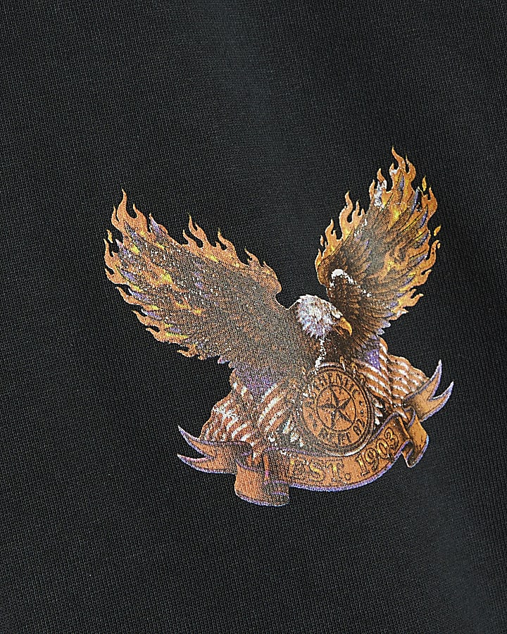 Black Cotton Washed Eagle T-Shirt