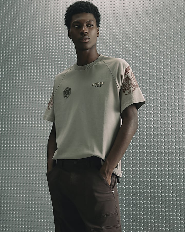 Grey Japanese Crest Ragan T-Shirt