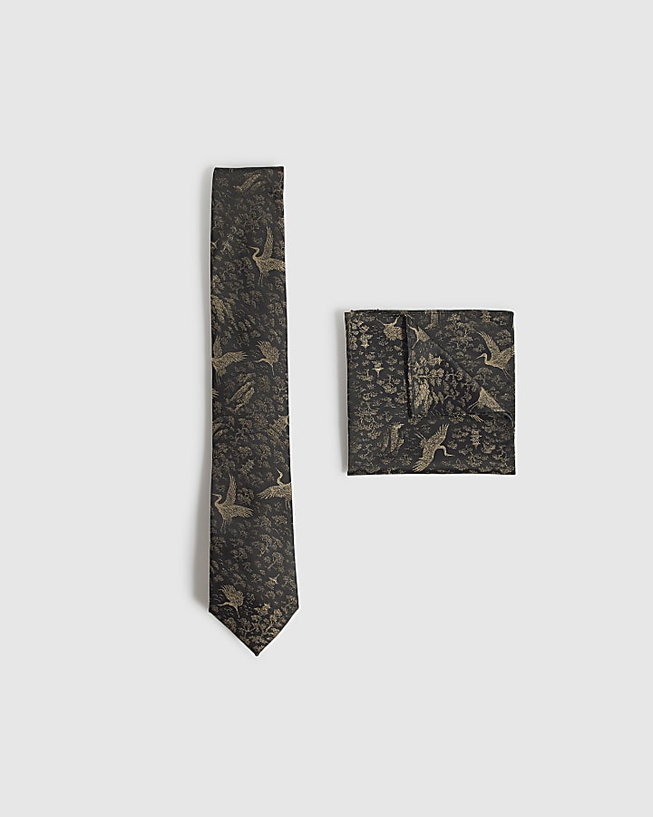 Black Japanese Tie and Hank Set