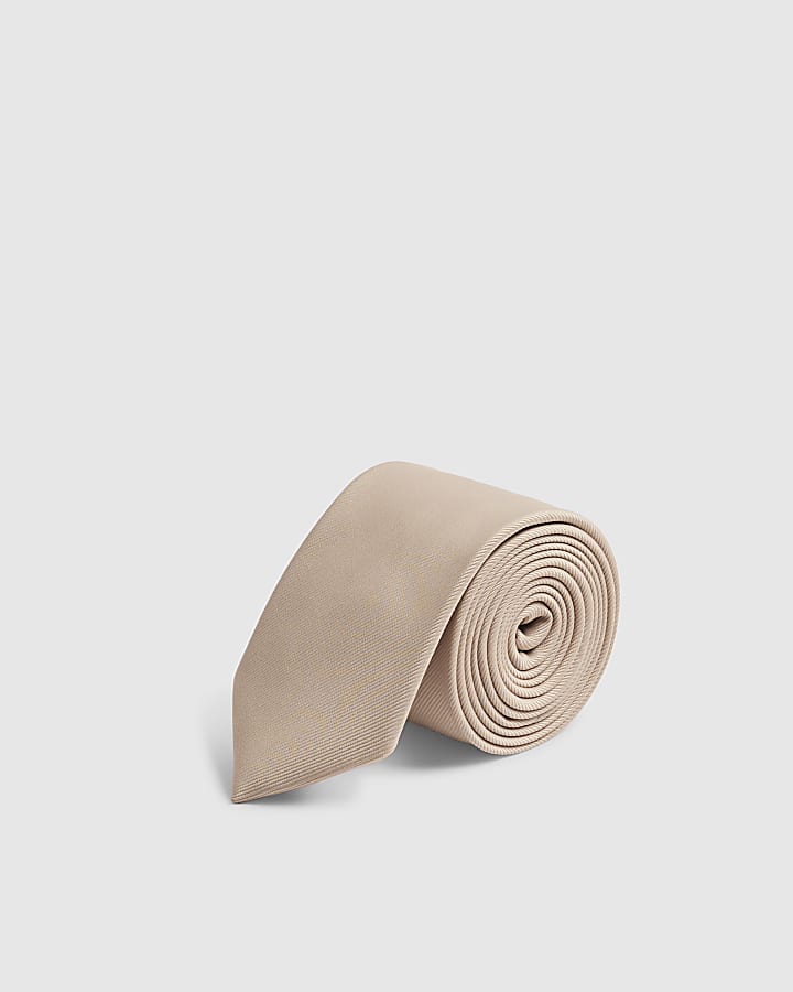 Beige Twill Tie And Printed Hanky Set
