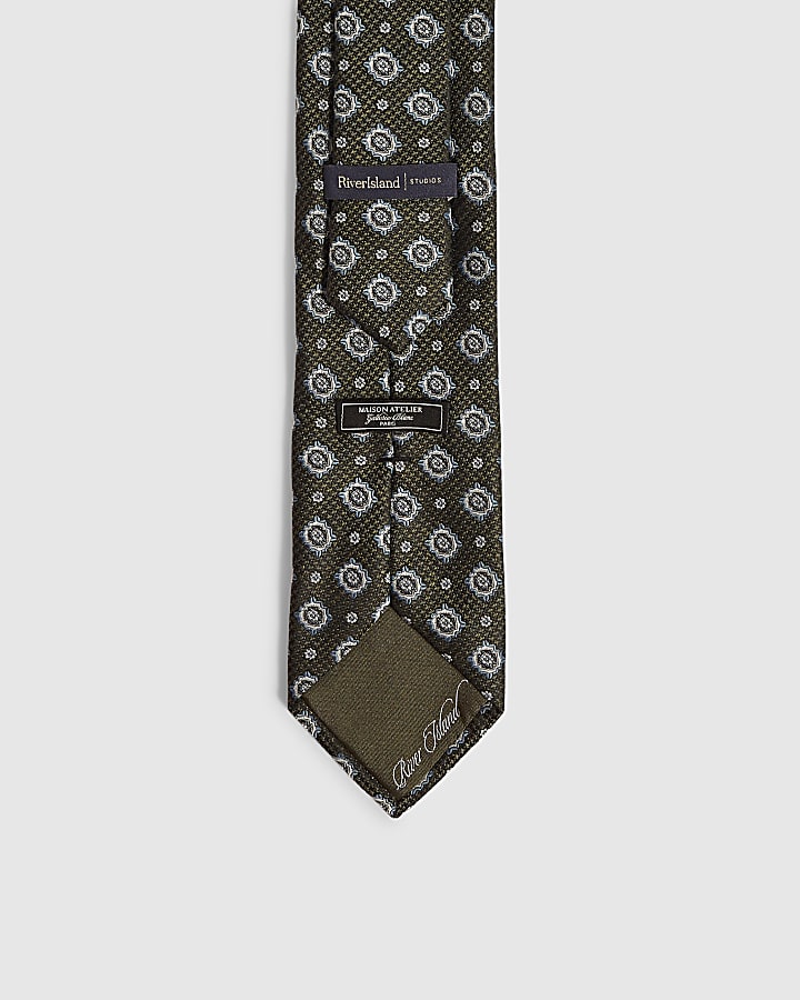 Green Geometric Jacquard Tie