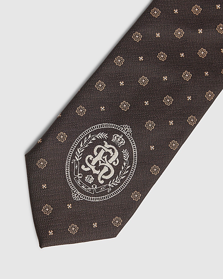 Brown Geometric Jacquard Crest Tie