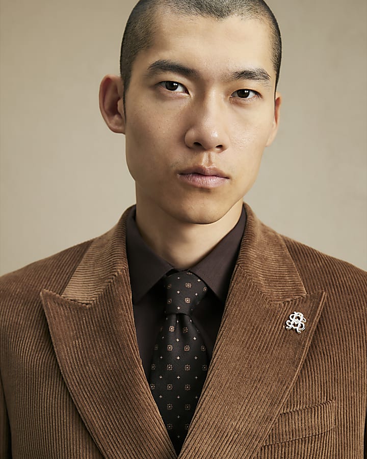 Brown Geometric Jacquard Crest Tie