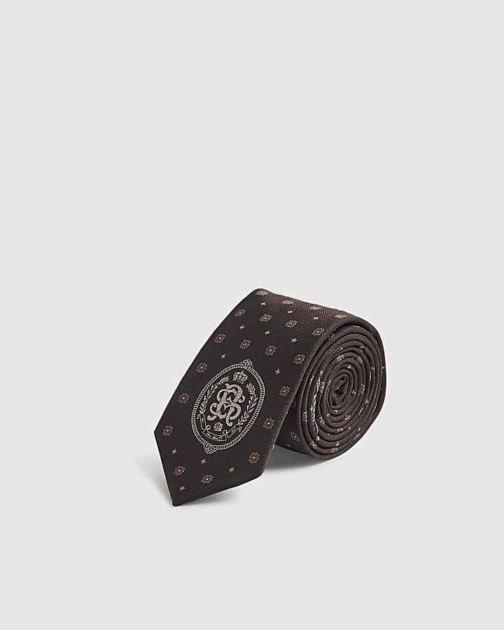 Brown Geometric Jacquard Crest Tie