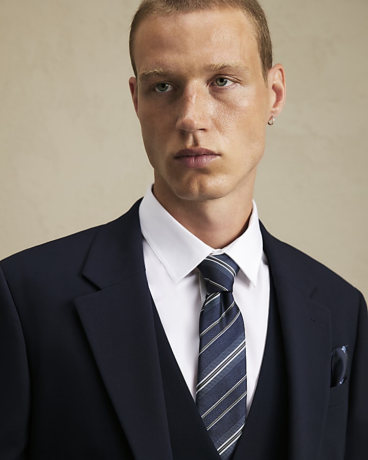 Navy Stripe Jacquard Tie
