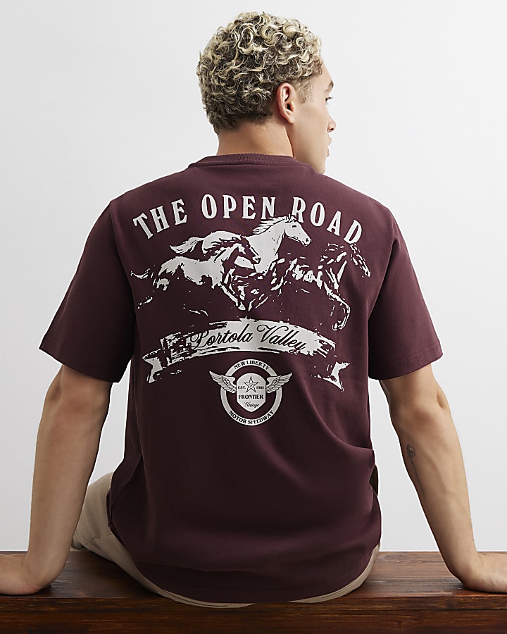 Brown Cotton Open Road Horses T-Shirt