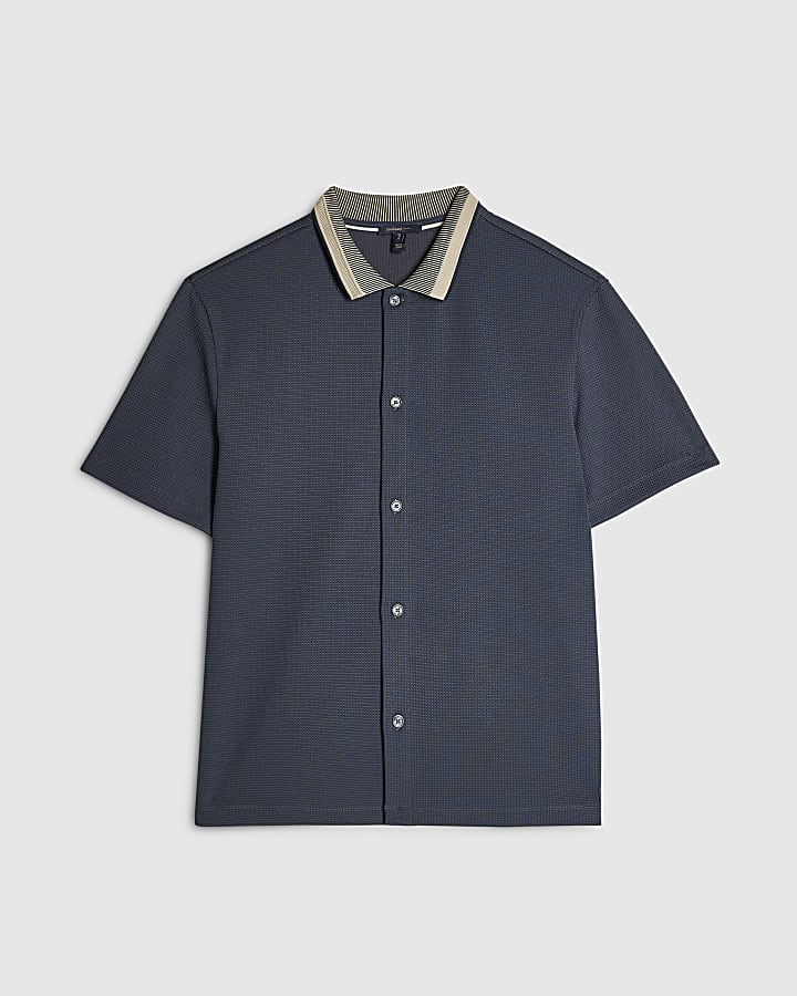 Blue Regular Fit Cotton Buttoned Shirt