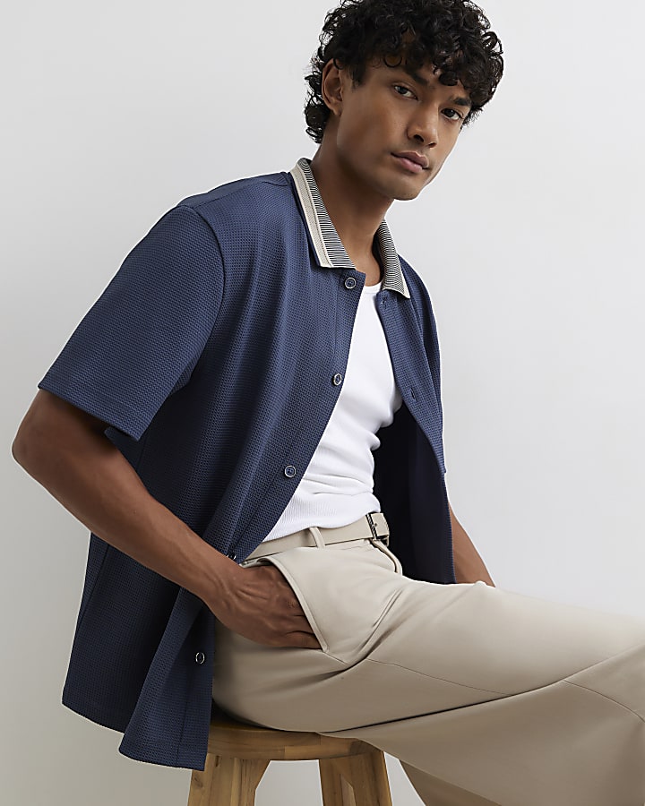 Blue Regular Fit Cotton Buttoned Shirt