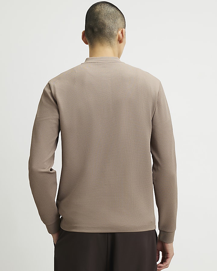 Beige Slim Fit Textured Henley Top